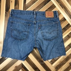 Levis 527 Cut Off Jean Shorts 33 Mens Blue Frayed